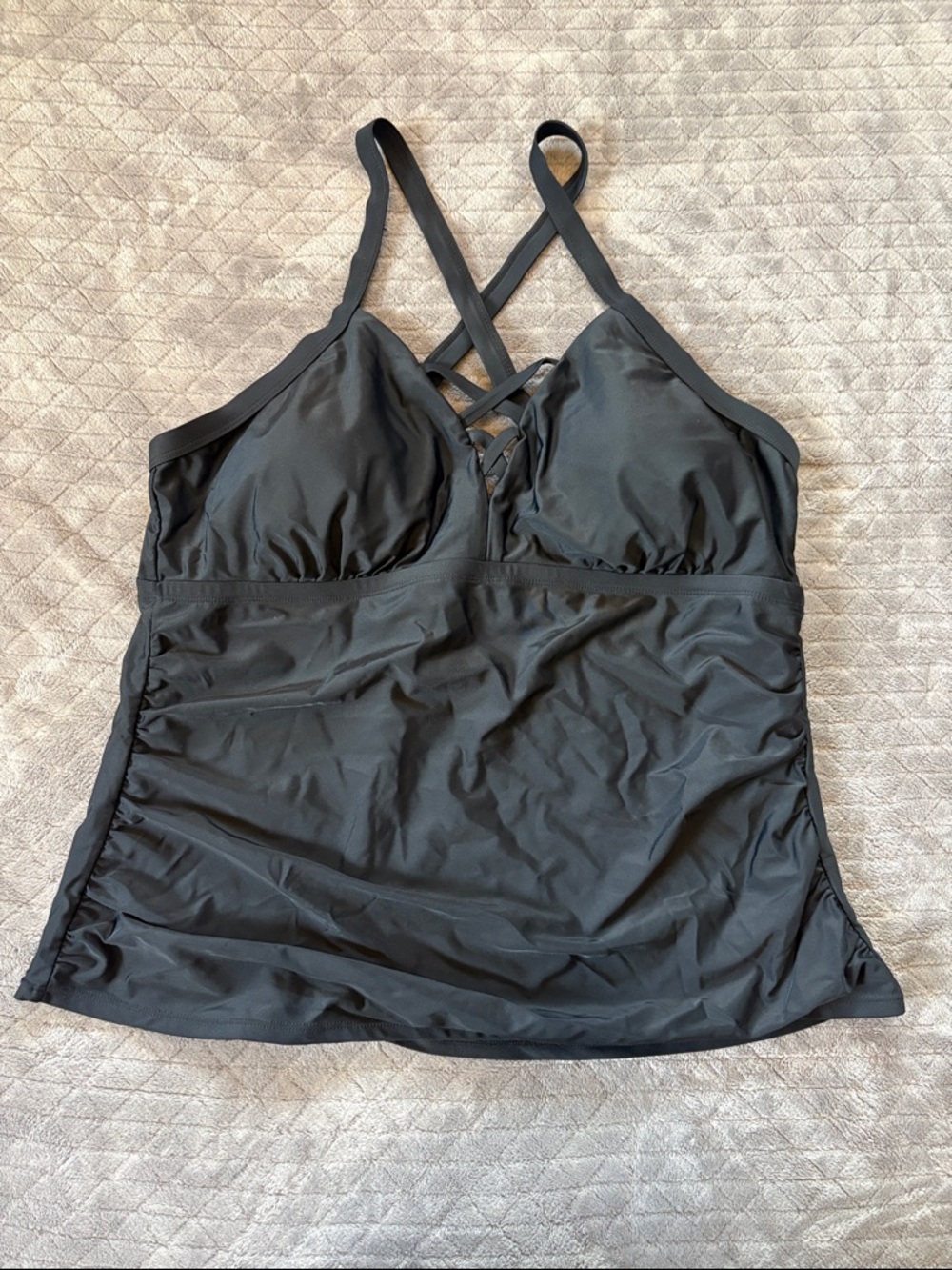 Black Lace-Up Tankini Top with Crisscross Straps